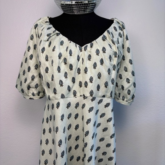 Banana Republic Viscose-Linen Ruched Midi Dress, Green Botanical Print 14 NWT - Picture 12 of 16